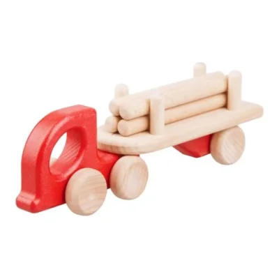 Camion roșu cu bușteni