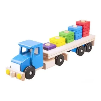 Camion albastru cu semiremorcă și blocuri din lemn 52 cm