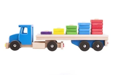 Camion albastru cu semiremorcă și blocuri din lemn 52 cm