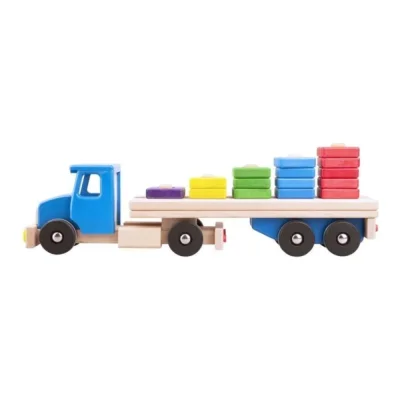 Camion albastru cu semiremorcă și blocuri din lemn 52 cm