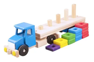 Camion albastru cu semiremorcă și blocuri din lemn 52 cm
