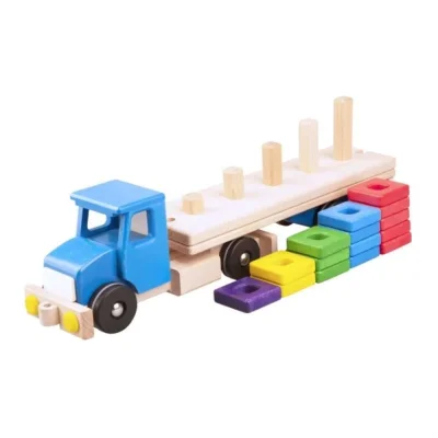 Camion albastru cu semiremorcă și blocuri din lemn 52 cm