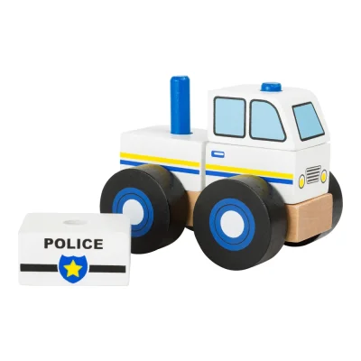 Mașinuța de poliție din blocuri de lemn