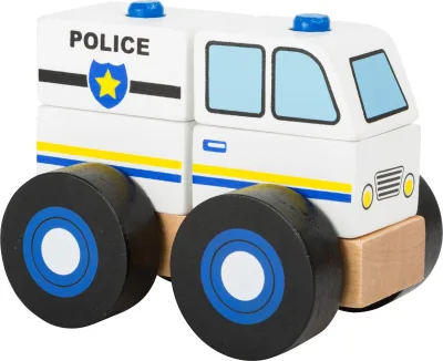 Mașinuța de poliție din blocuri de lemn