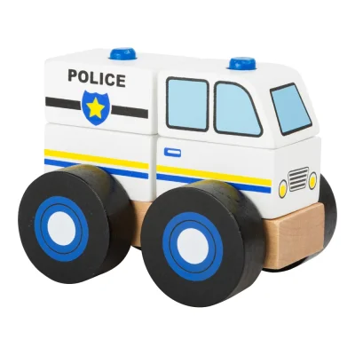 Mașinuța de poliție din blocuri de lemn