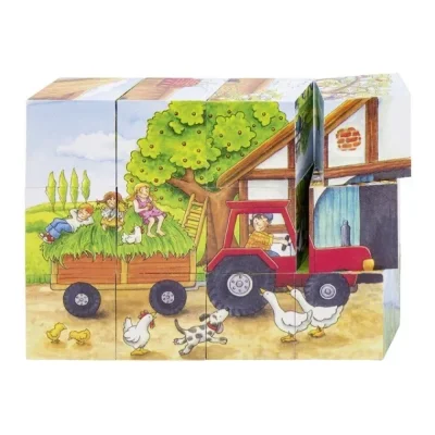 Puzzle din cuburi cu anotimpuri și fermă