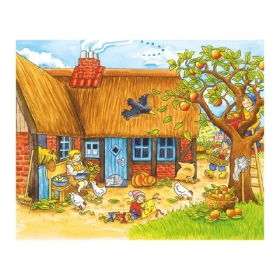Puzzle din cuburi cu anotimpuri și fermă