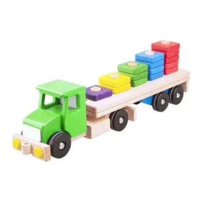 Camion verde cu semiremorcă și blocuri din lemn 52 cm
