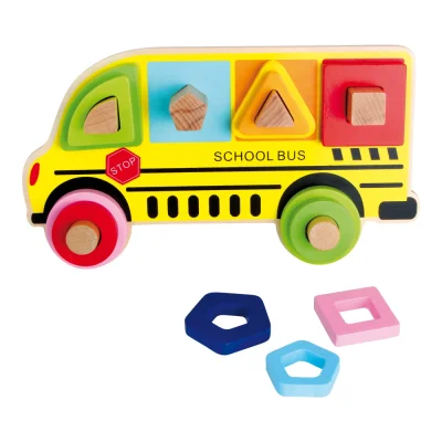 Autobuzul școlar - Puzzle cu forme geometrice