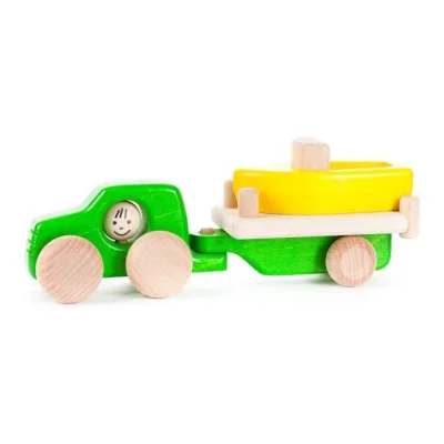 Mașinuța 4x4 cu remorcă din lemn