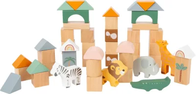 Set piese din lemn, Cuburi constructie Safari