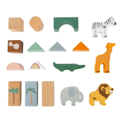 Set piese din lemn, Cuburi construcție Safari